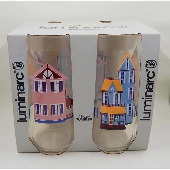 Luminarc Victorian Homes Cooler Glass Tumbler 16 oz Set of 4 NOS Durand Glass Co - Picture 1 of 9